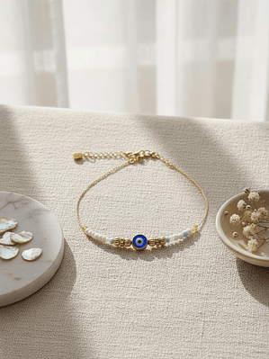 Pulsera De Mostacillas Con Ojo Turco En Vidrio