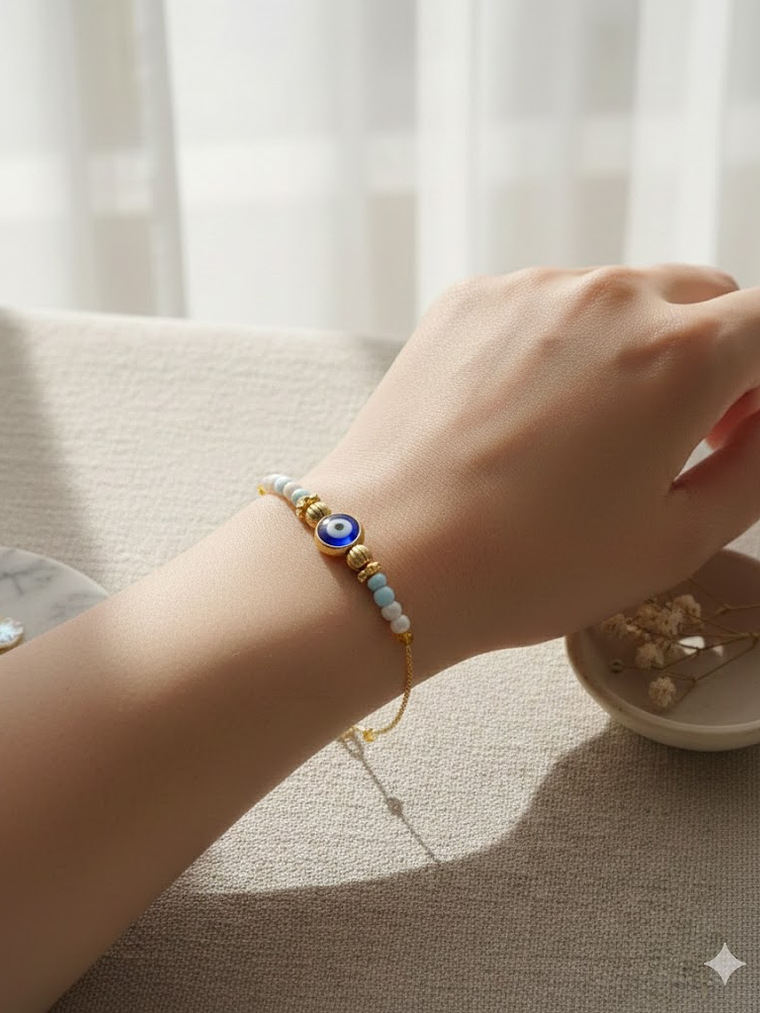 Pulsera De Mostacillas Con Ojo Turco En Vidrio 2