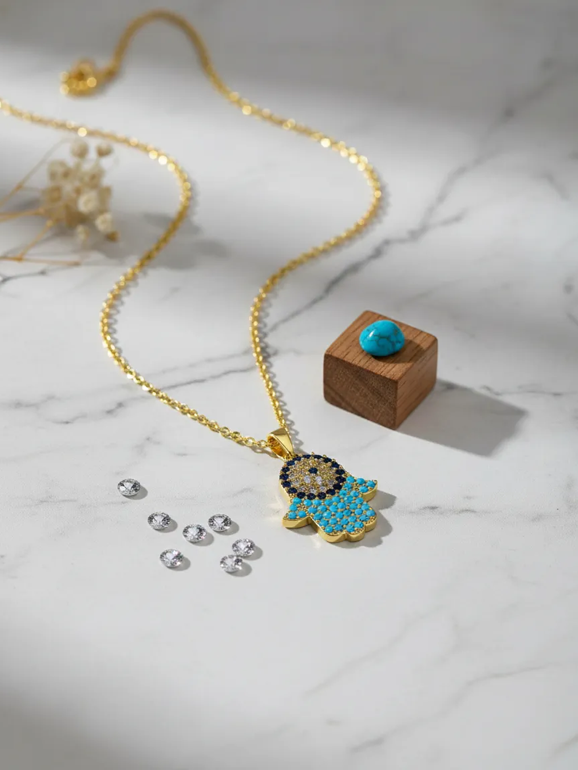 Collar Dije Mano De Fátima Ojo Turco Con Circones 1