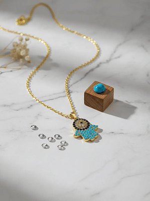 Collar Dije Mano De Fátima Ojo Turco Con Circones