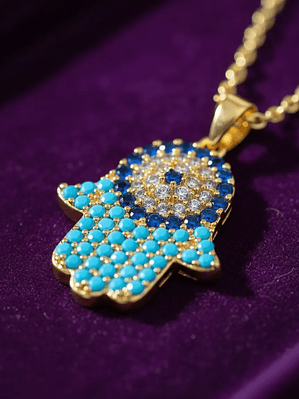 Collar Dije Mano De Fátima Ojo Turco Con Circones