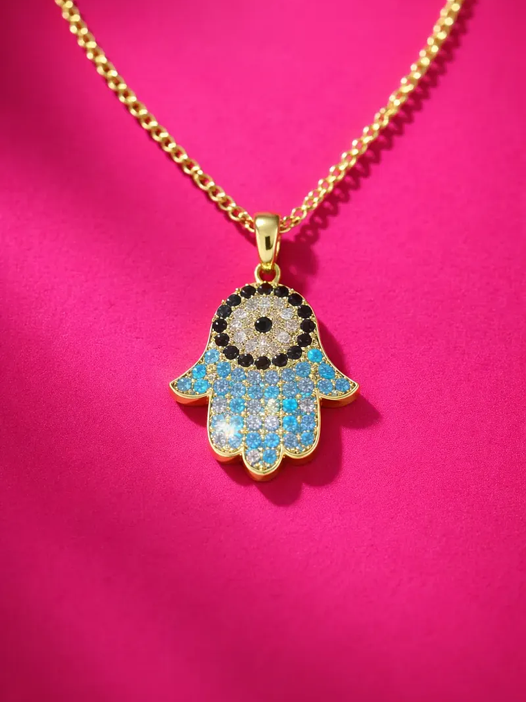Collar Dije Mano De Fátima Ojo Turco Con Circones 3