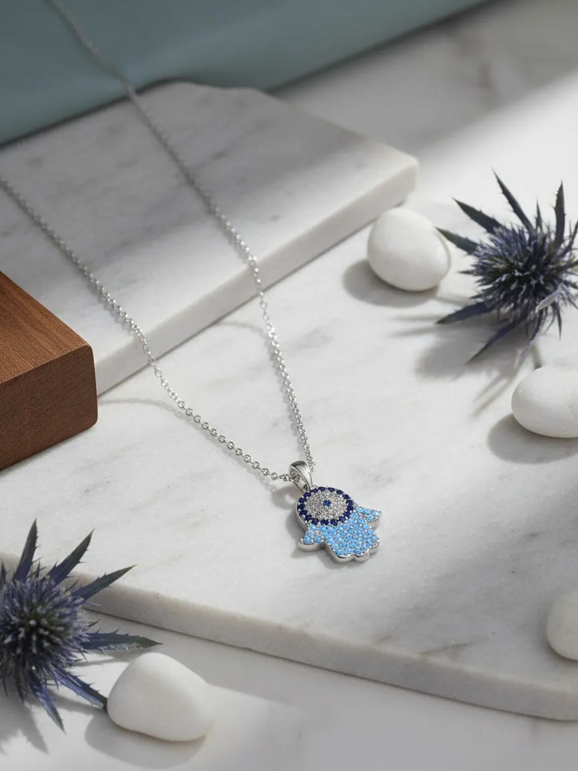 Collar Dije Mano De Fátima Ojo Turco Con Circones 4