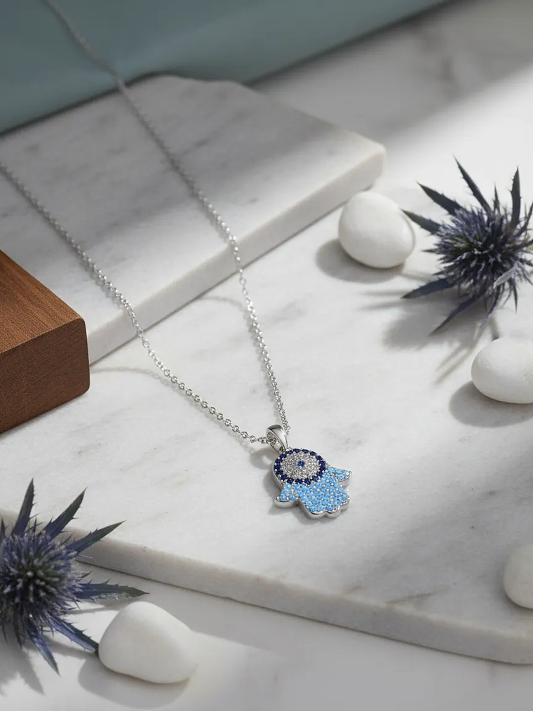 Collar Dije Mano De Fátima Ojo Turco Con Circones 4