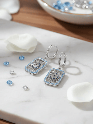 Aretes Plateados Rectangulares Ojo Turco Con Circones 