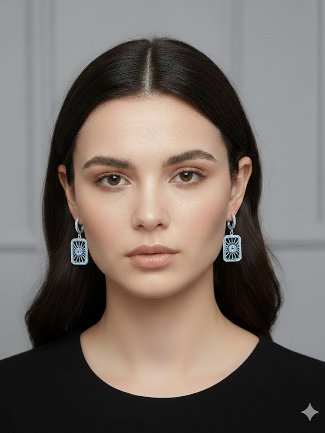 Aretes Plateados Rectangulares Ojo Turco Con Circones  3