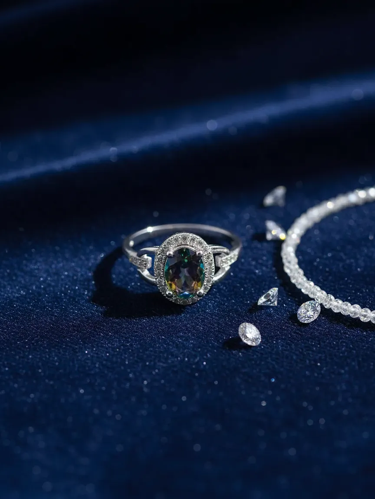 Precioso y Único Anillo Ovalado Con Topacio Místico Plateado 1