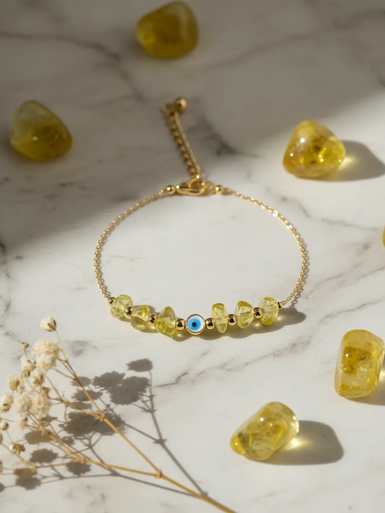 Pulsera De Ojo Turco En Acero Bañado En Rodio Con Piedras Amarillo 1