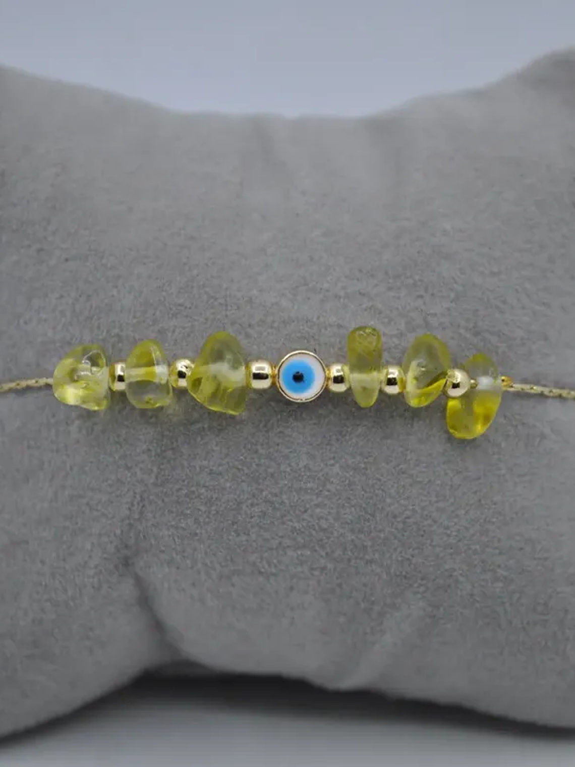 Pulsera De Ojo Turco En Acero Bañado En Rodio Con Piedras Amarillo 3