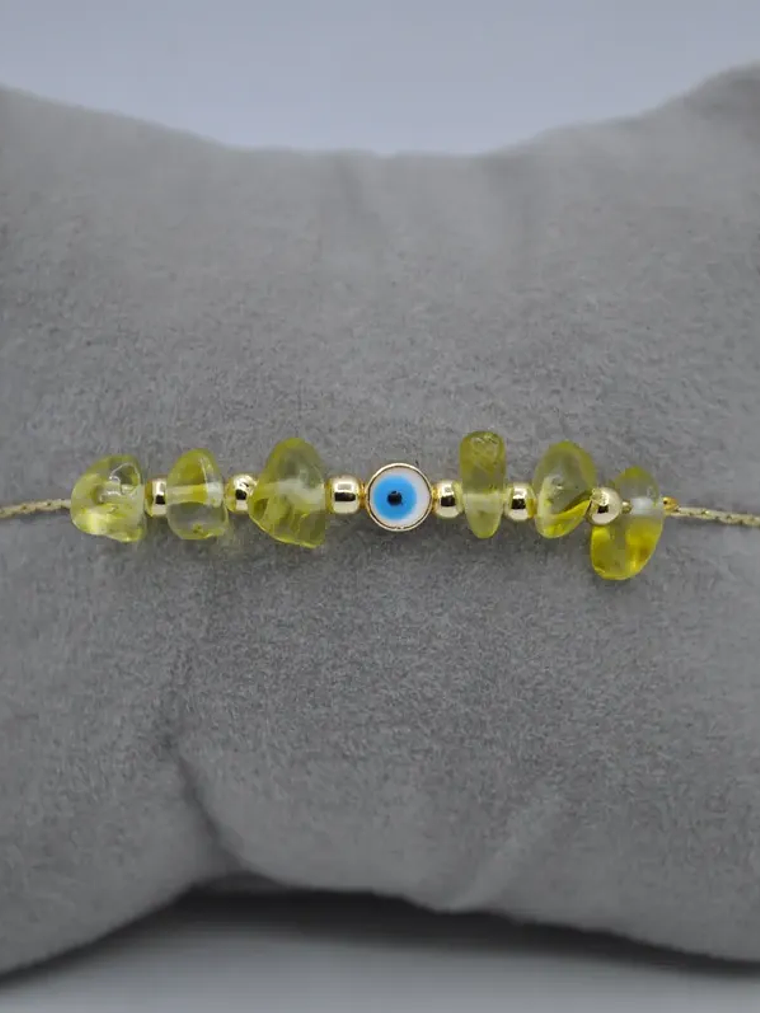 Pulsera De Ojo Turco En Acero Bañado En Rodio Con Piedras Amarillo 3