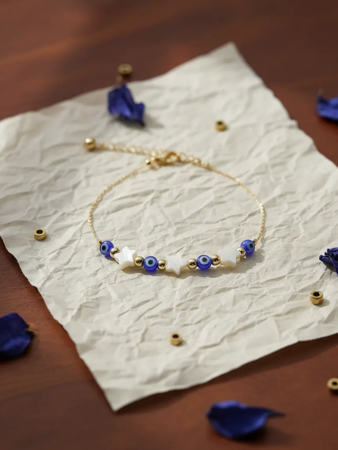 Pulsera Dama Con Varios Ojos Turcos y Estrellas Azul 1