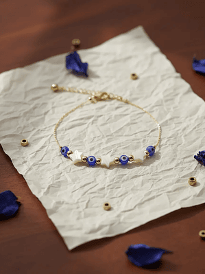 Pulsera Dama Con Varios Ojos Turcos y Estrellas Azul
