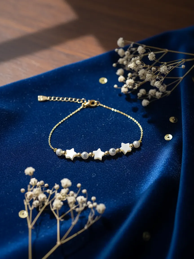 Pulsera Dama Con Varios Ojos Turcos y Estrellas Blanco 1