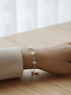 Pulsera Dama Con Varios Ojos Turcos y Estrellas Blanco