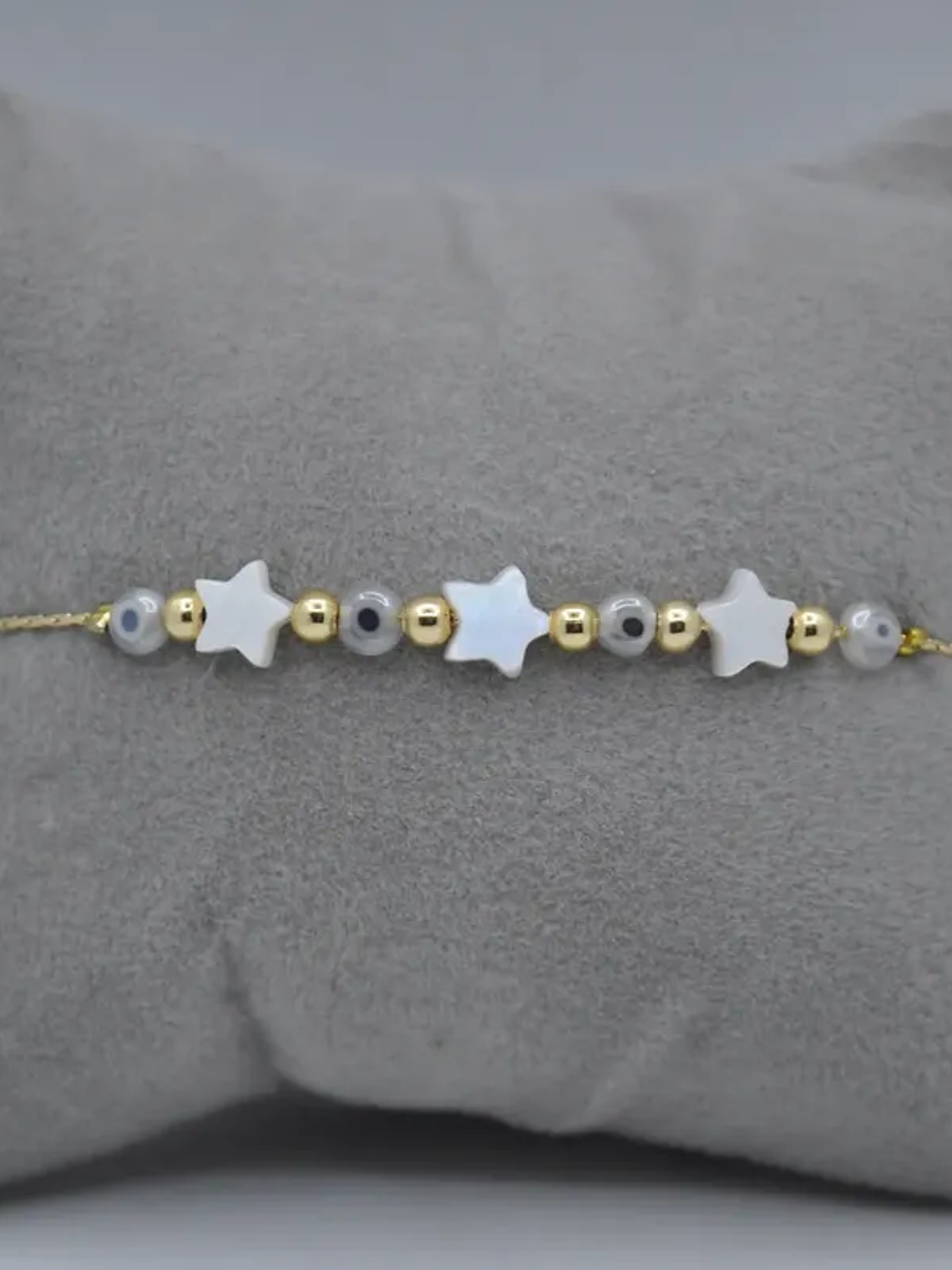 Pulsera Dama Con Varios Ojos Turcos y Estrellas Blanco 3