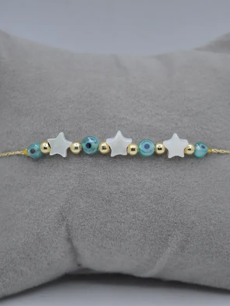 Pulsera Dama Con Varios Ojos Turcos y Estrellas Turquesa 3