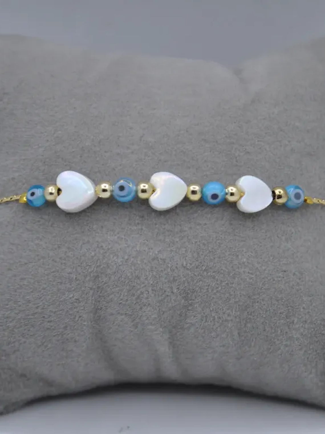 Pulsera Dama Con Varios Ojos Turcos y Corazones Agua 3