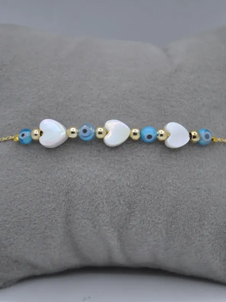 Pulsera Dama Con Varios Ojos Turcos y Corazones Agua 3