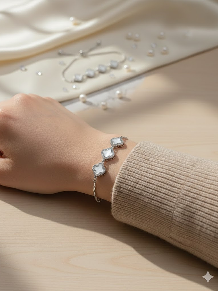 Pulsera Estilo Van Cleef Plateada 2