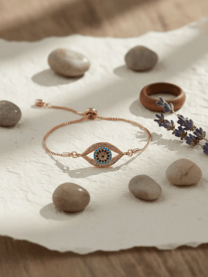 Pulsera Ojo Turco Protección Cristales Coral Claro