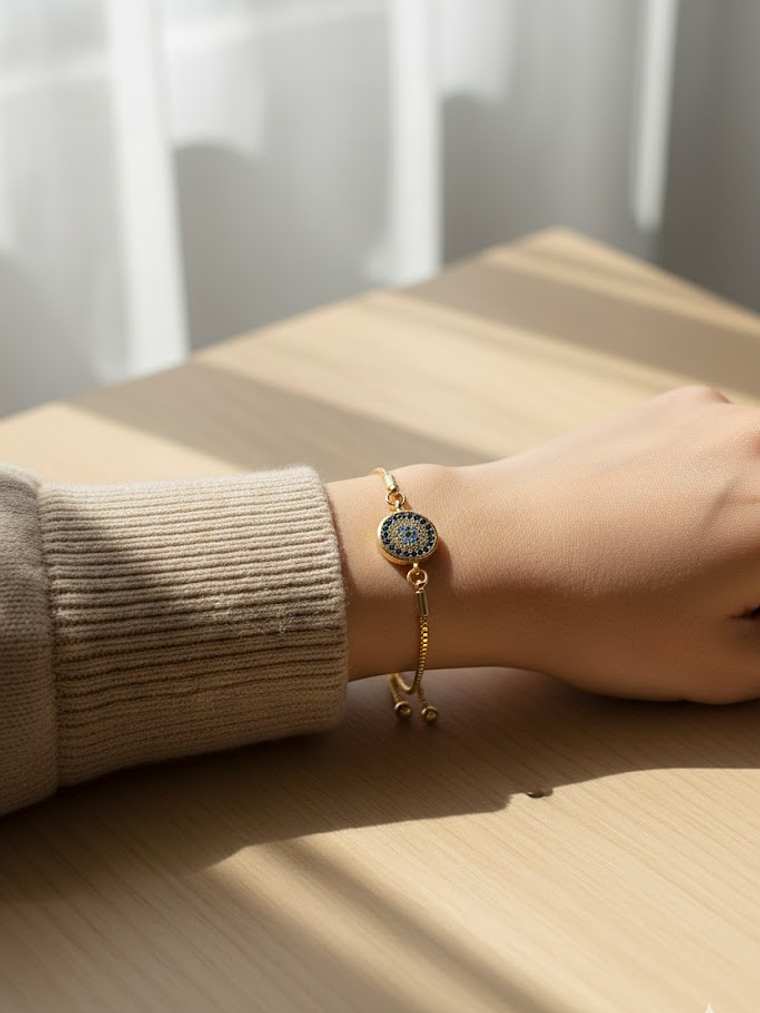 Pulsera Con Circones En Forma De Ojo Turco Dorada 2