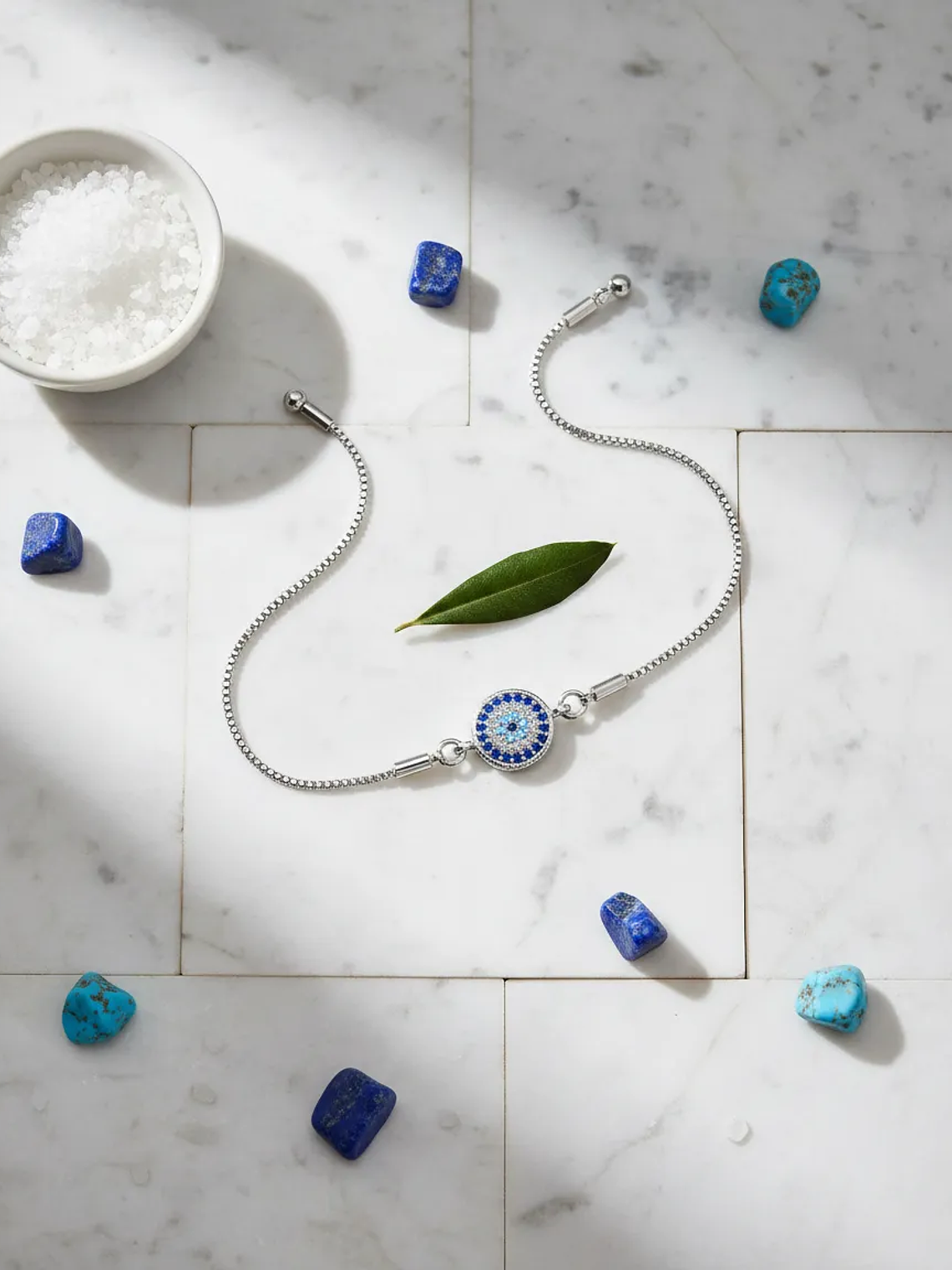 Pulsera Con Circones En Forma De Ojo Turco Plateada 1