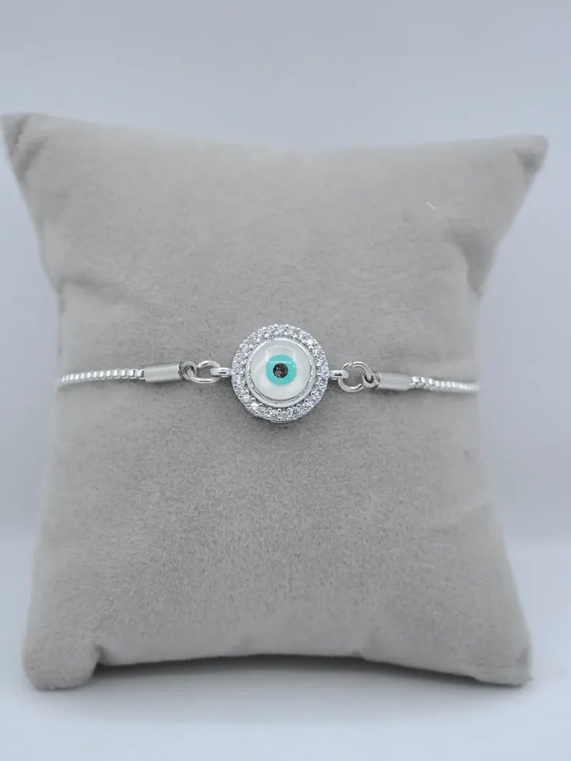 Pulsera En Acero Bañado En Rodio Con Ojo Turco Plateada 3
