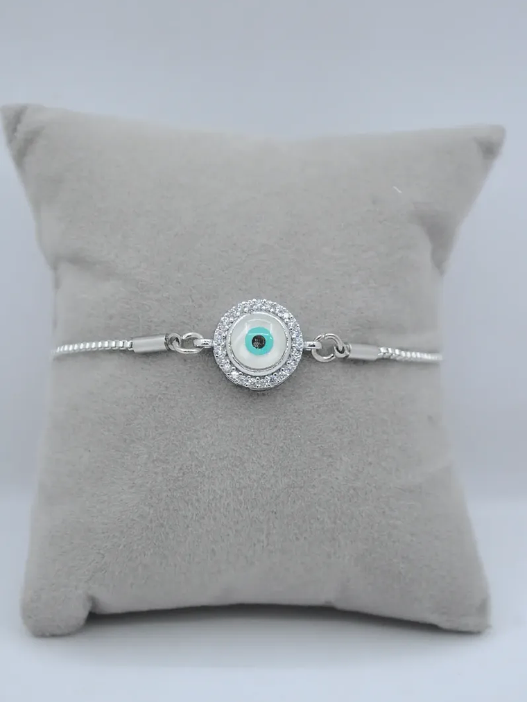 Pulsera En Acero Bañado En Rodio Con Ojo Turco Plateada 3