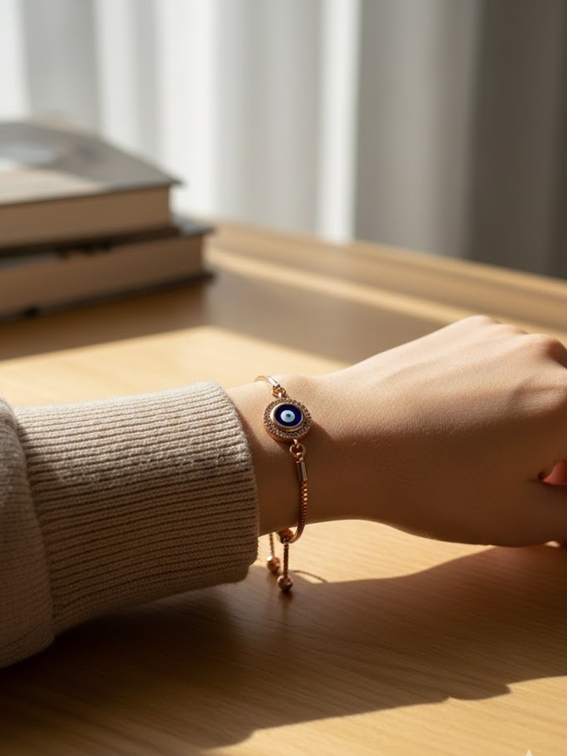 Pulsera En Acero Bañado En Rodio Con Ojo Turco Coral 2