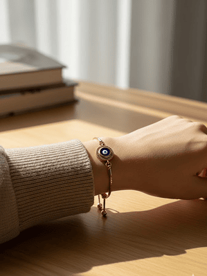 Pulsera En Acero Bañado En Rodio Con Ojo Turco Coral