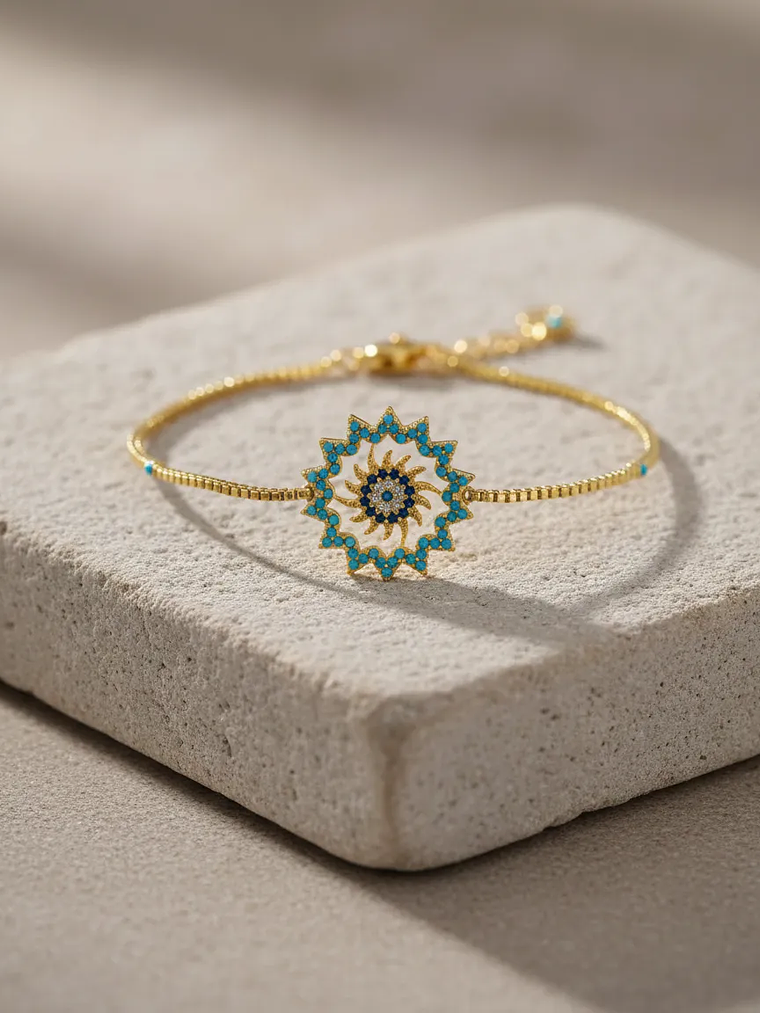 Pulsera De Sol Con Diseño De Ojo Turco Dorada 1