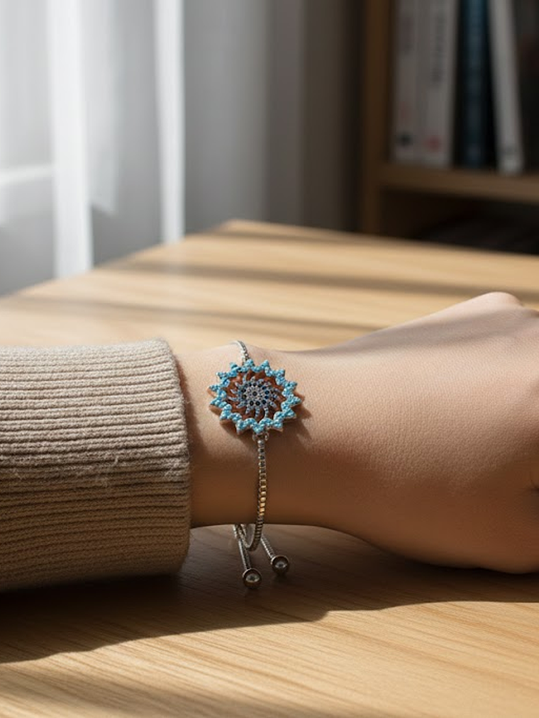 Pulsera De Sol Con Diseño De Ojo Turco Plateada 2