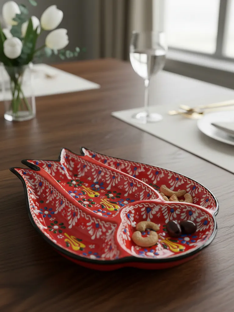 Plato Pasabocas Cerámica Pintado A Mano 3 Compartimientos 1