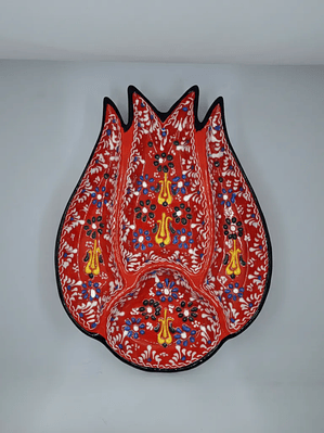 Plato Pasabocas Cerámica Pintado A Mano 3 Compartimientos