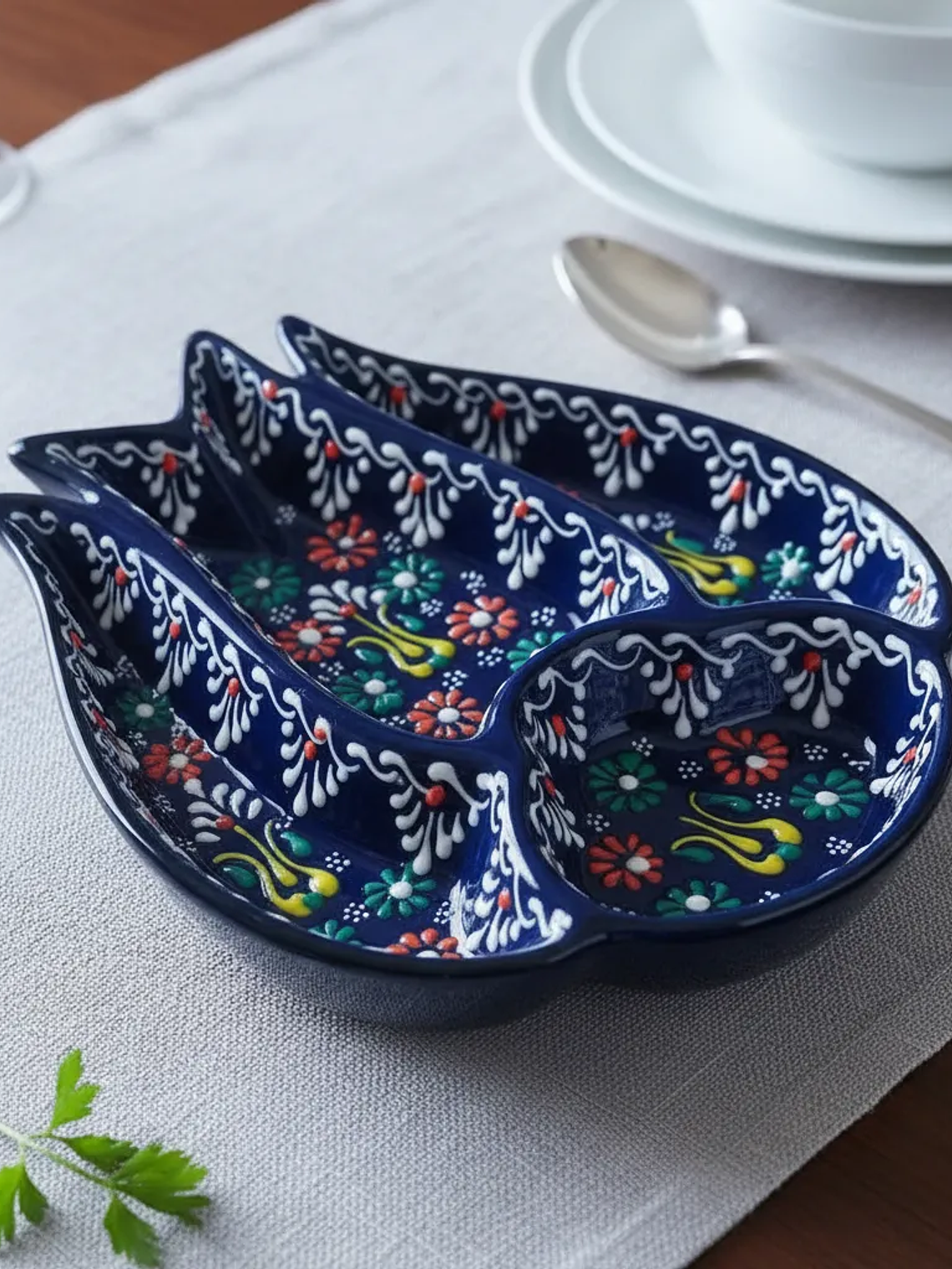 Plato Pasabocas Cerámica Pintado A Mano 3 Compartimientos 3