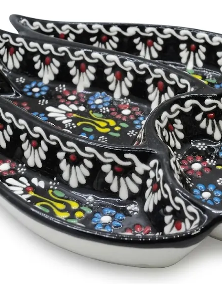 Plato Pasabocas Cerámica Pintado A Mano 3 Compartimientos 4