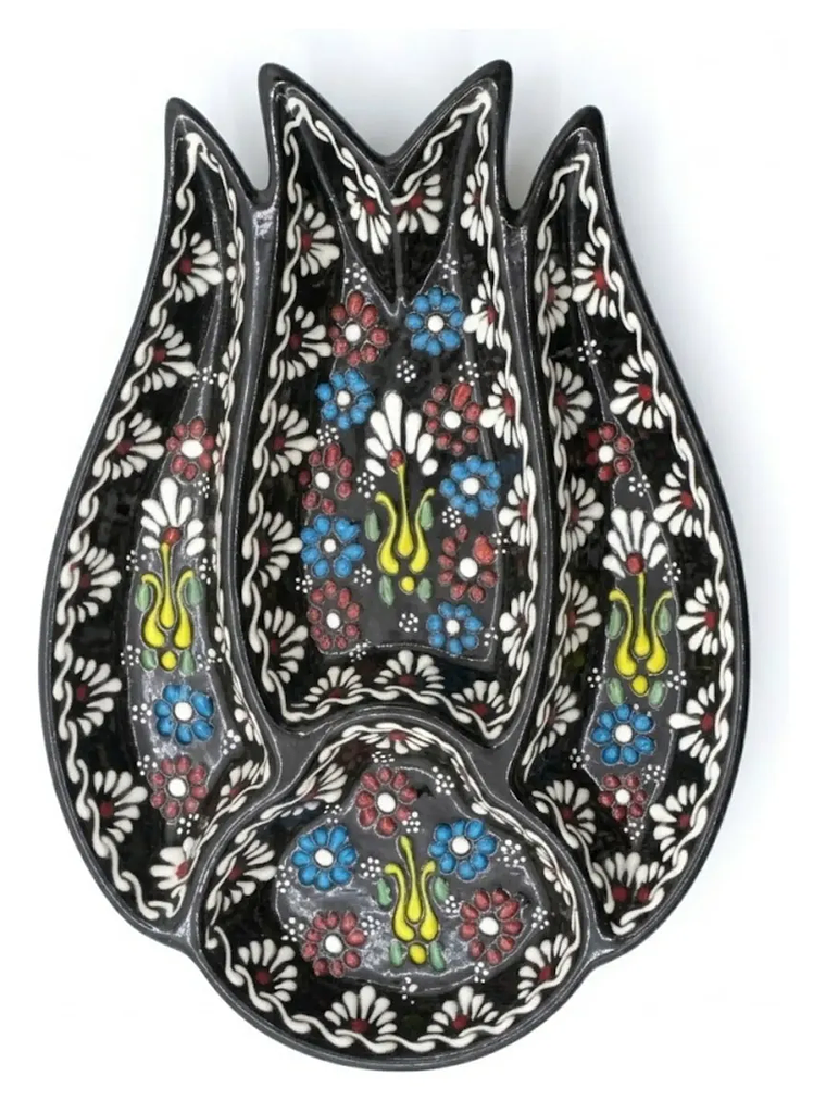 Plato Pasabocas Cerámica Pintado A Mano 3 Compartimientos 5