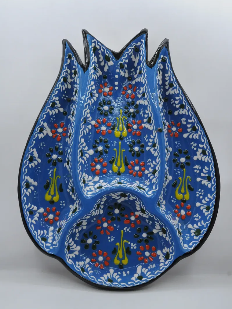 Plato Pasabocas Cerámica Pintado A Mano 3 Compartimientos 7