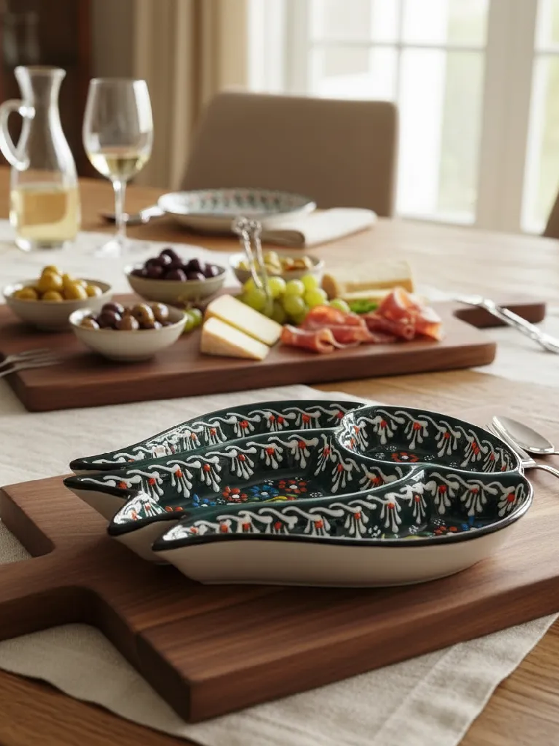 Plato Pasabocas Cerámica Pintado A Mano 3 Compartimientos 8