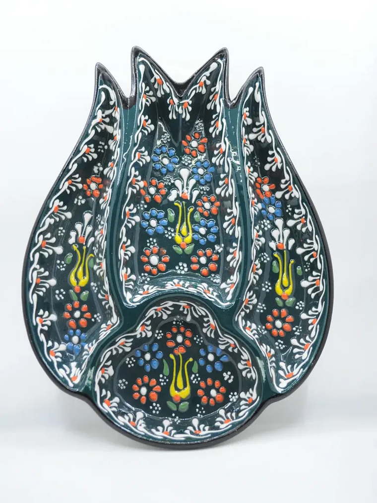 Plato Pasabocas Cerámica Pintado A Mano 3 Compartimientos 9