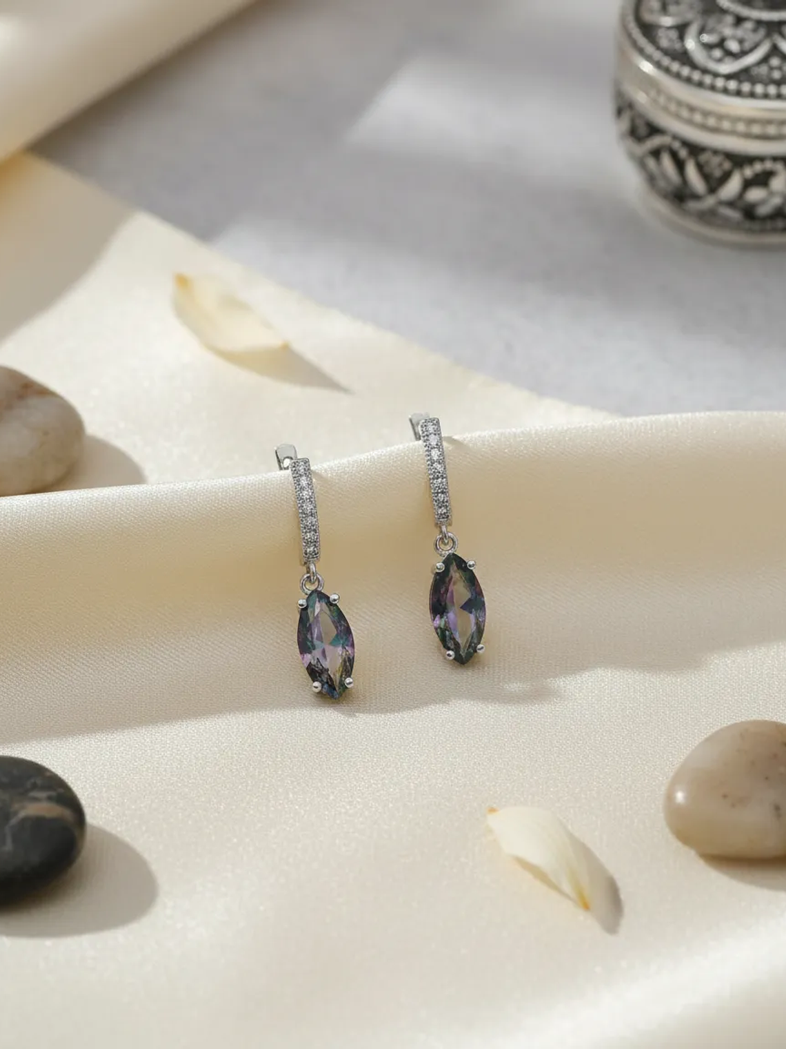 Aretes De Piedra Turca Topacio Místico En Plata 1