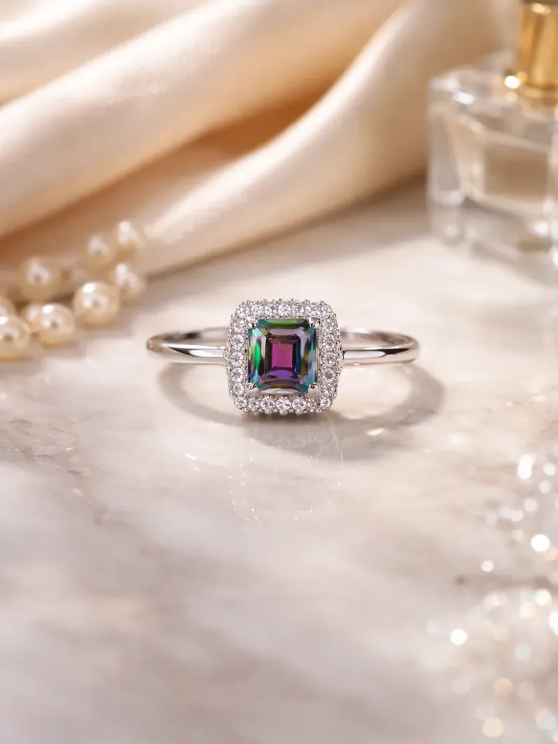 Anillo Rectangulo Topacio Místico Plata 1