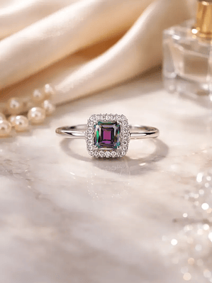 Anillo Rectangulo Topacio Místico Plata