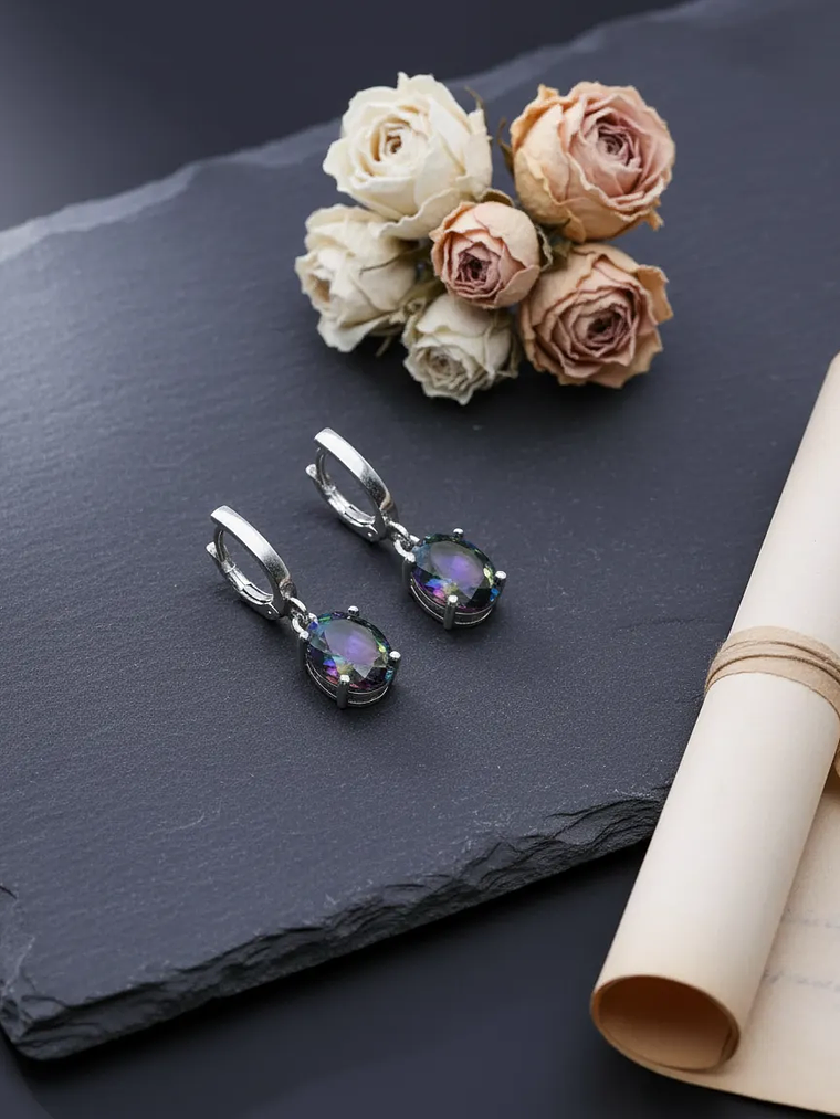 Aretes Ovalados Plata Topacio Místico 1