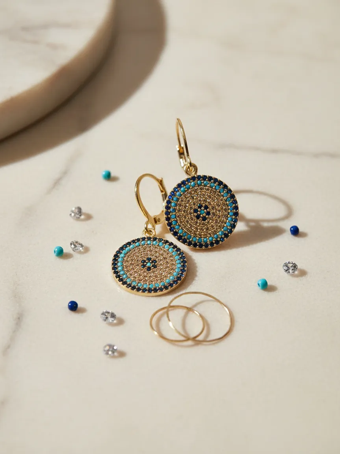 Aretes Colgantes Ojo Turco Con Circones Plateados 1