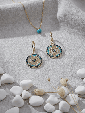 Aretes Colgantes Ojo Turco Con Circones Plateados