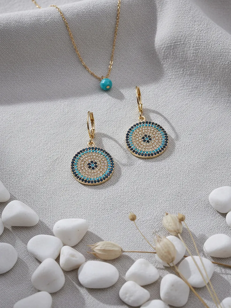 Aretes Colgantes Ojo Turco Con Circones Plateados 2