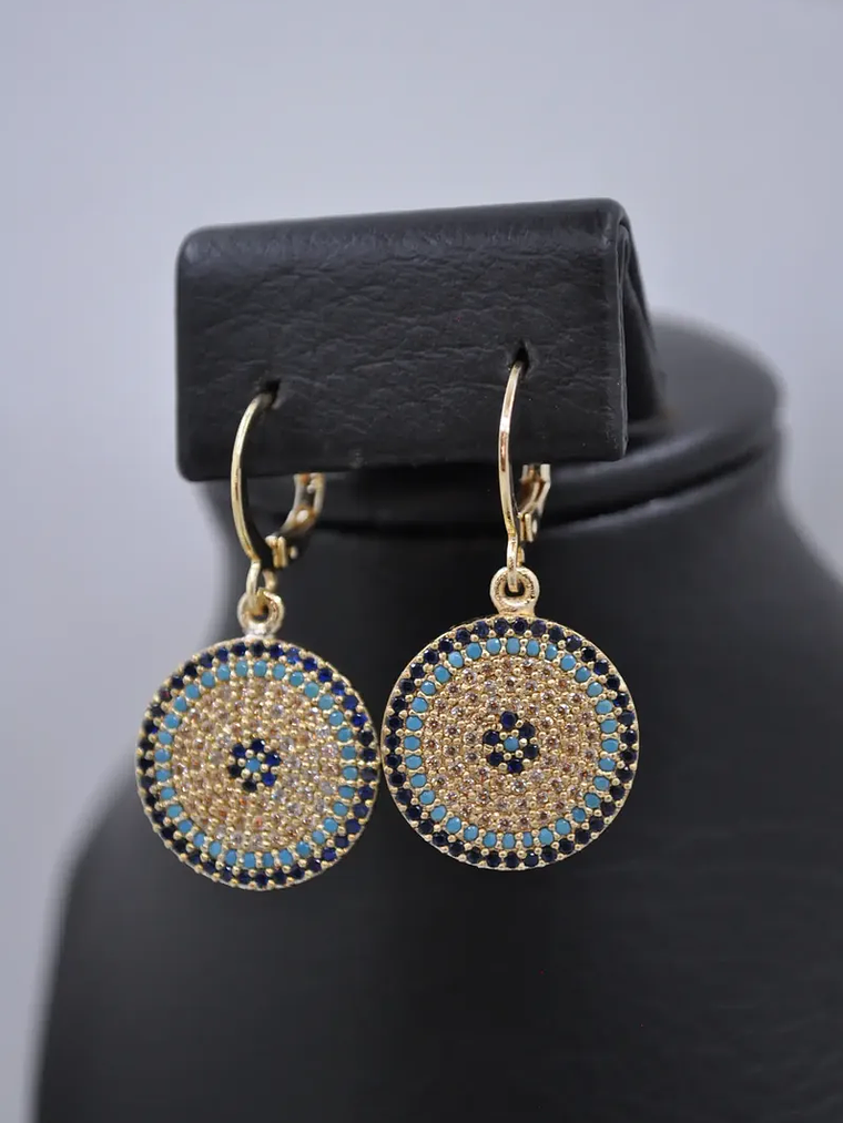 Aretes Colgantes Ojo Turco Con Circones Plateados 3