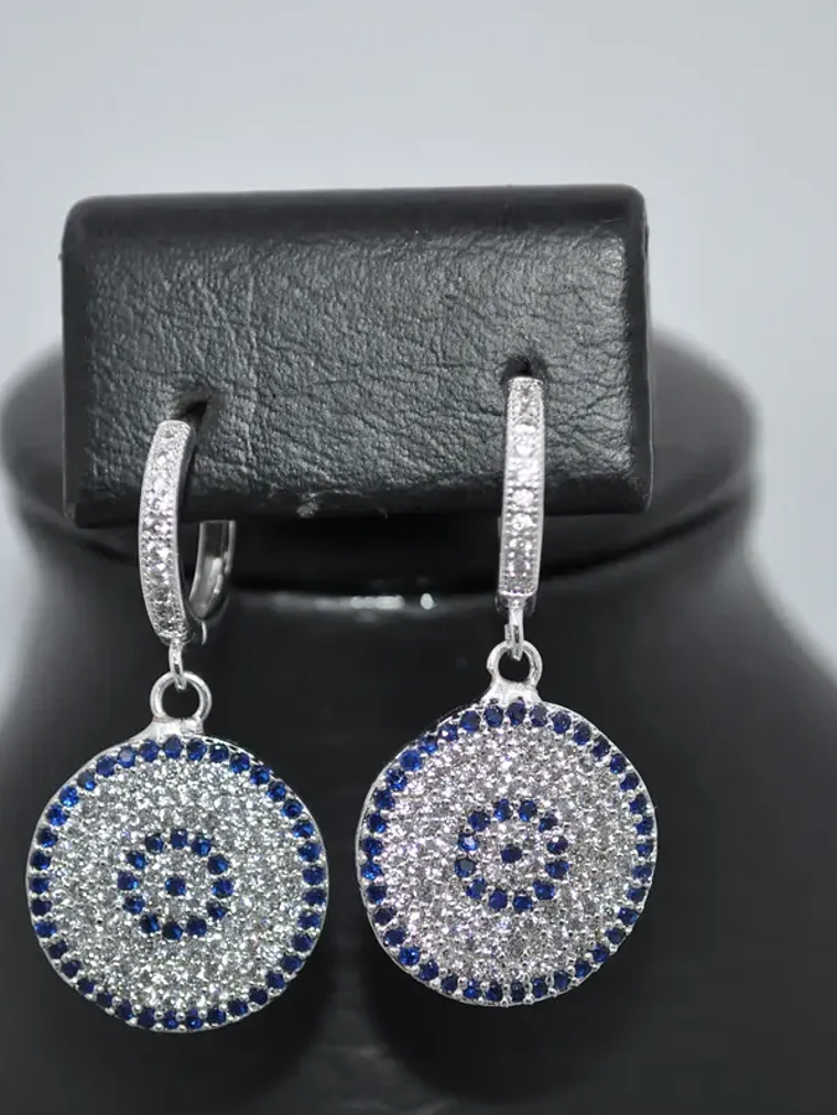 Aretes Colgantes Ojo Turco Con Circones Plateados 6