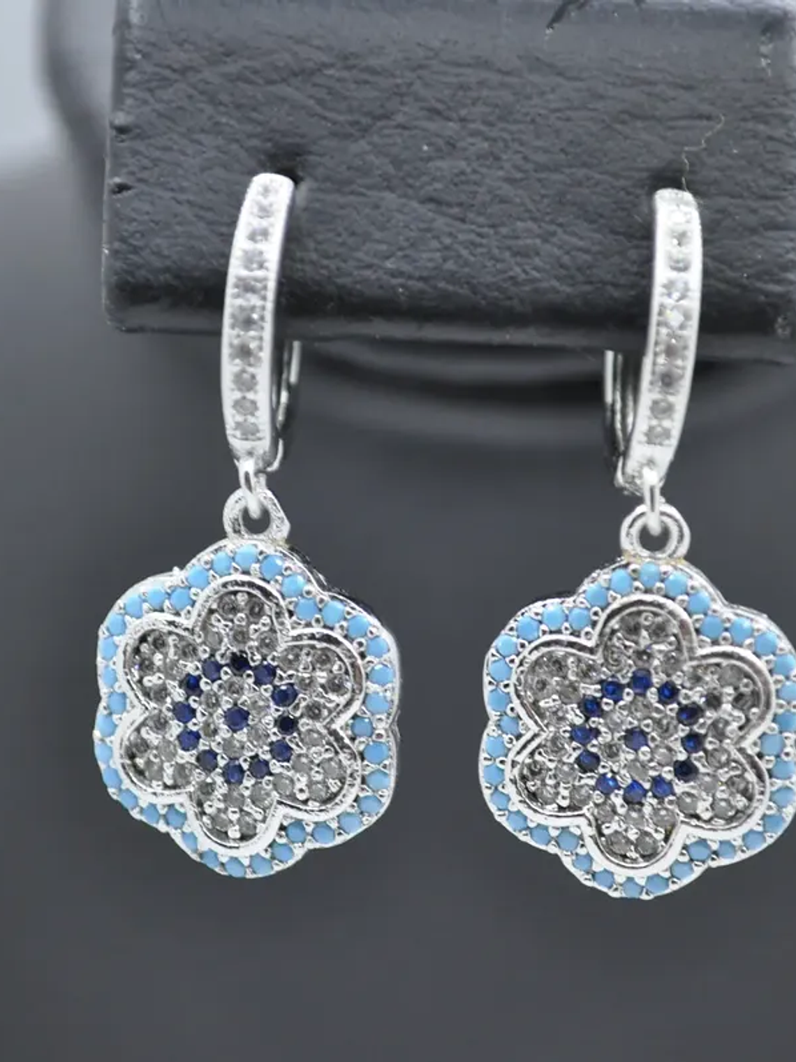 Aretes De Flor Con Ojo Turco Y Circones Turquesa Y Azul 2